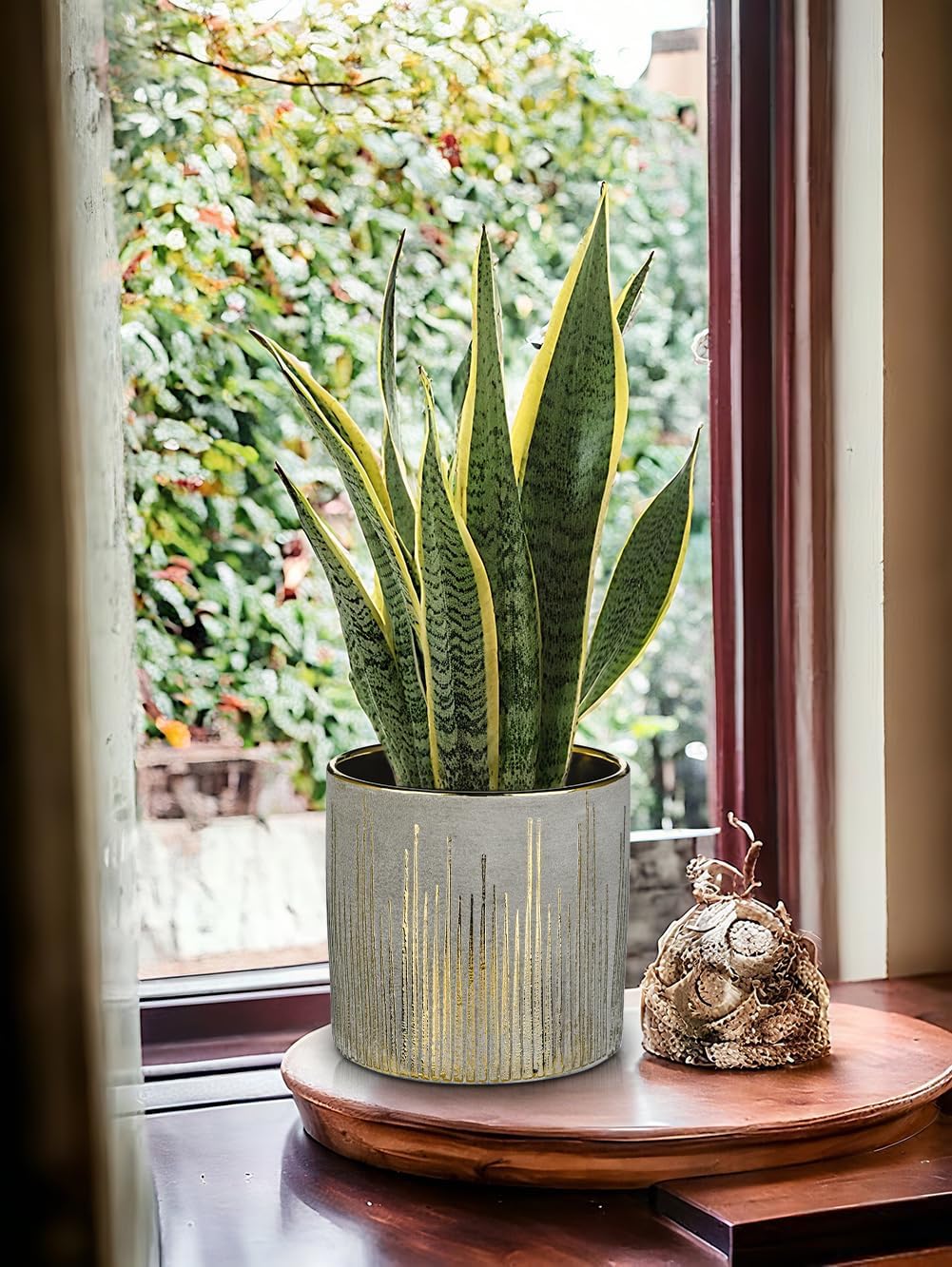 Oairse Small Ceramic Pot for Indoor Plants, 5.3 inch Plant Pot with Drainage Hole Decorative Texture Gold Planter