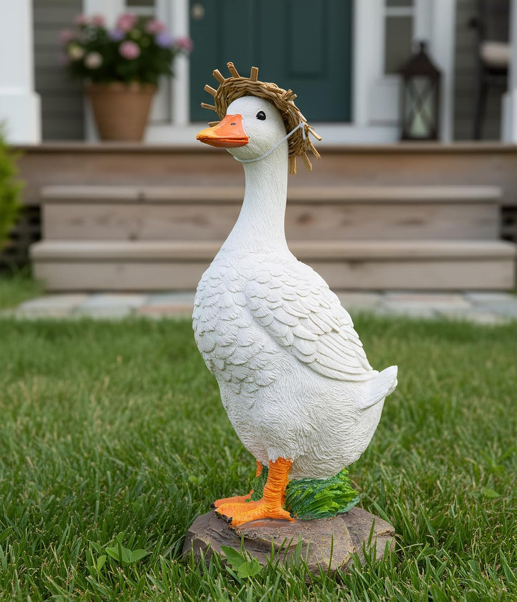 Elenon Funny Duck Garden Statue, Adorable Flower Bed Garden Goose Outdoor Decor, Decorative for Yard Patio Art