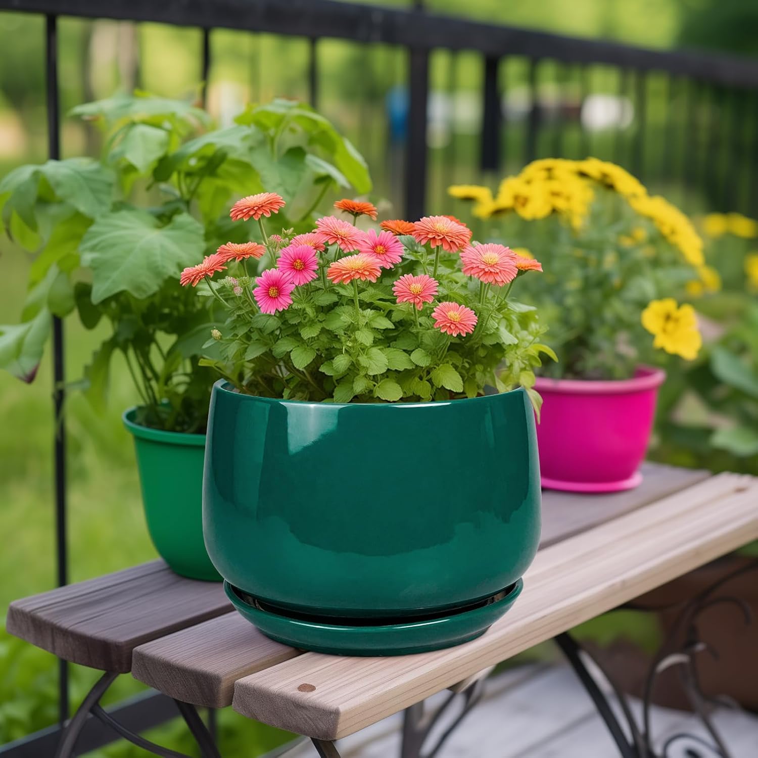 G EPGardening Ceramic Pots for Plants - 9 Inch Ceramic Planter for Indoor Plants, Round Planter with Drainage and