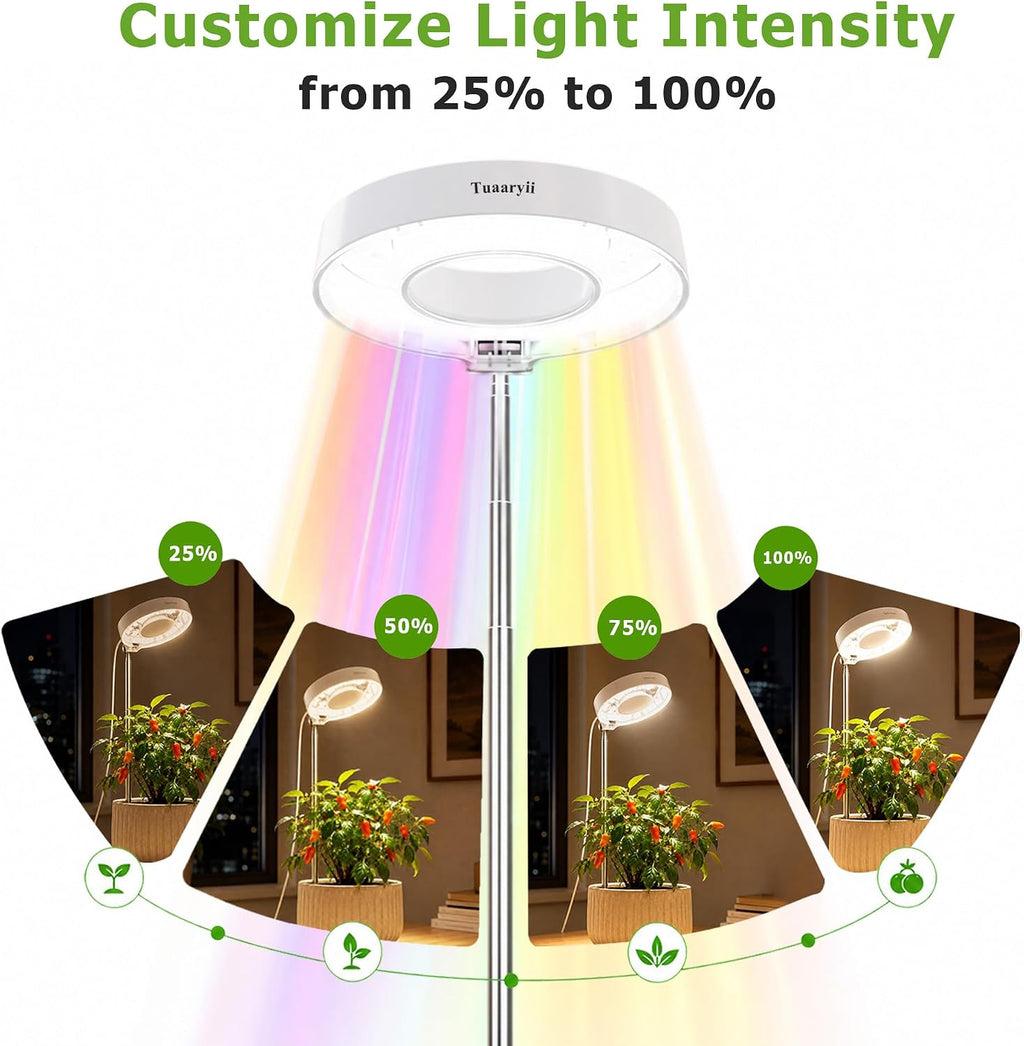 Tuaaryii Grow Lights for Indoor Plants - Plant Grow Lights Indoor, with 3/6/9 Auto On/Off Timer and 4-Level Brightness