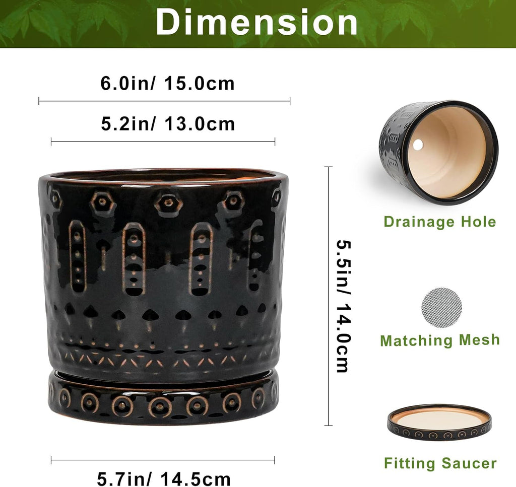 Eightpot 6 Inch Plant Pot, Ceramic Pots for Plants with Drainage Hole and Saucer, Round Planter for Indoor Outdoor