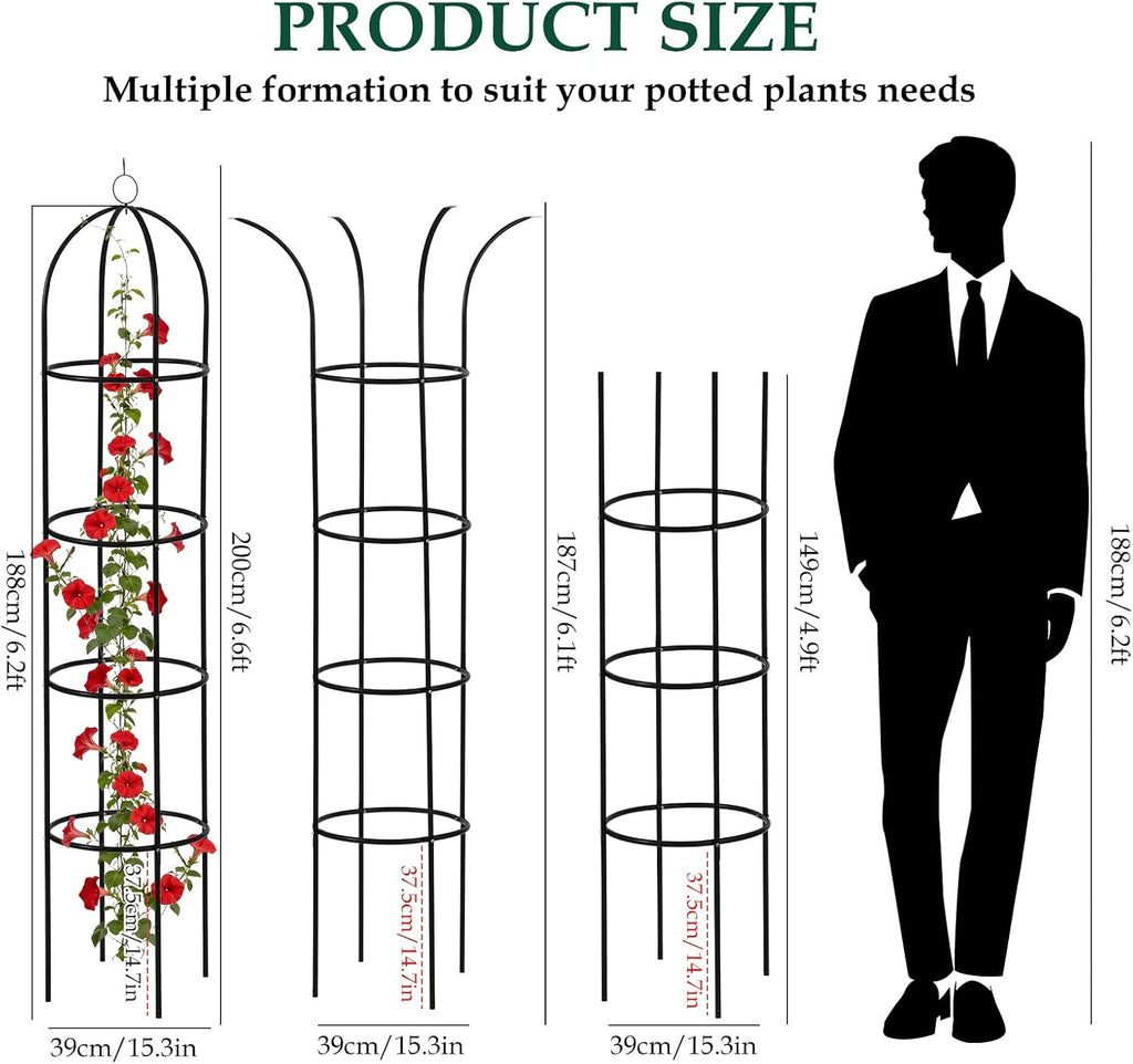 Wellsign 6.6ft 100% Metal Obelisk Trellis for Climbing Plants Outdoor | 2Pack Garden Tower Trellis Potted Plant Support