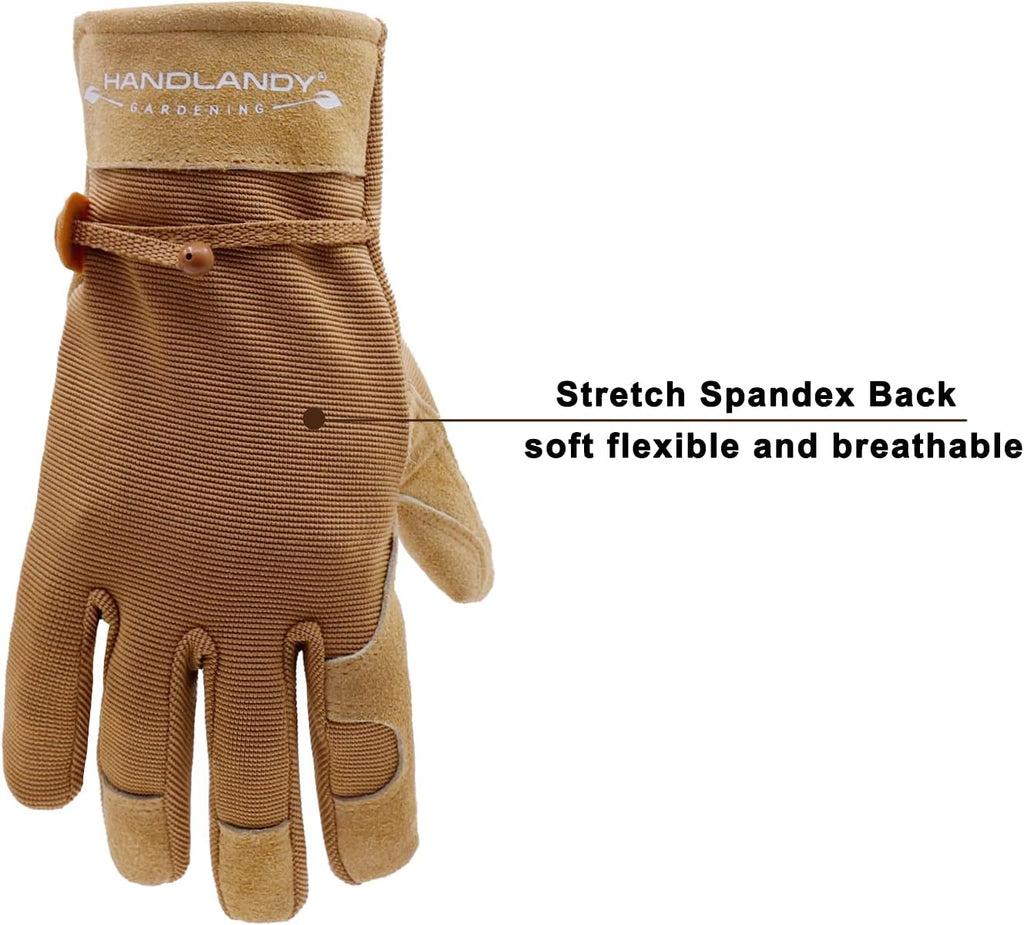 HANDLANDY HLDD Work Gloves for Women and Ladies, Leather Gardening Gloves Flexible Mechanic Working Gloves