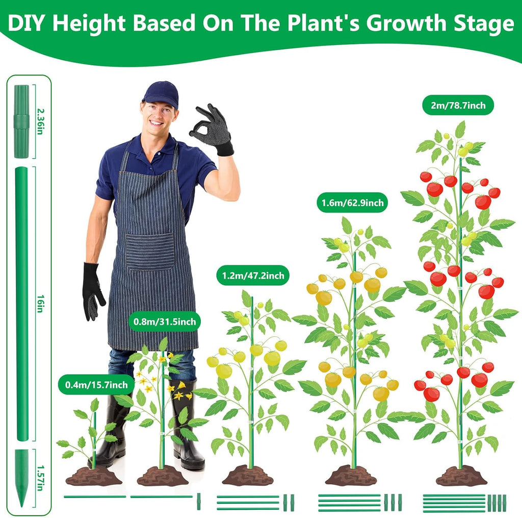 Lezmarket 60 Pack Garden Tomato Stakes(16" Each), Plant Support Stakes, DIY 4ft 5ft 6ft 7ft Sturdy Fiberglass Plant