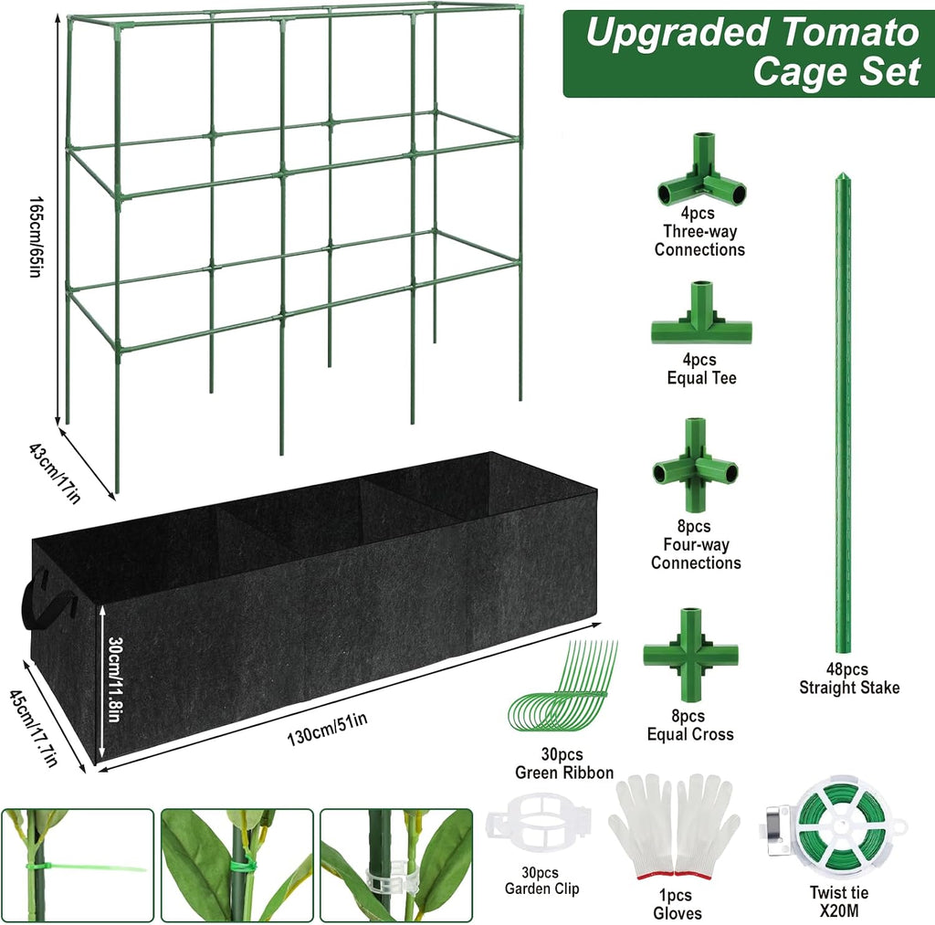 51x17x65Inch Tomato Cage for Garden - with 46 Gallon Grow Bags | Heavy-Duty Square Tomatoes Cages, Tomato Trellis