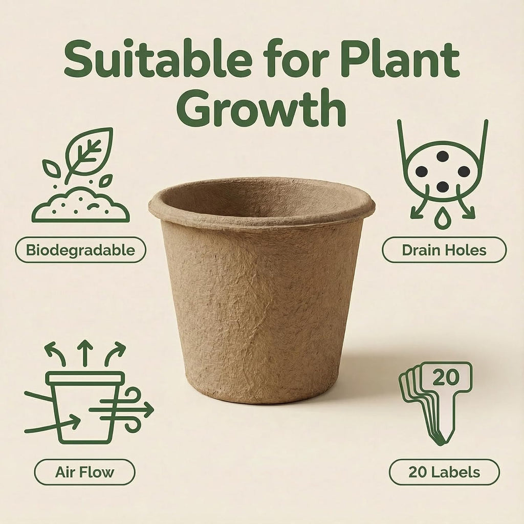 30 Packs 5 Inch Peat Pots with 30 Pcs Plant Labels, Biodegradable Seedling Pots with Drainage Holes, Nursery Pots