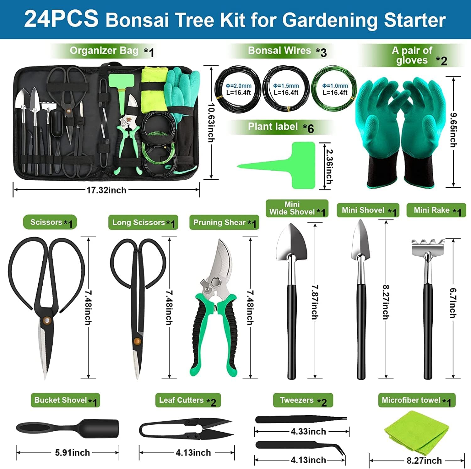 Bonsai Tools Kit- 24 PCS Bonsai Tree Kit Tools for Beginners, Bonsai Tool Set Bonsai Starter Trimming Care Kit Include