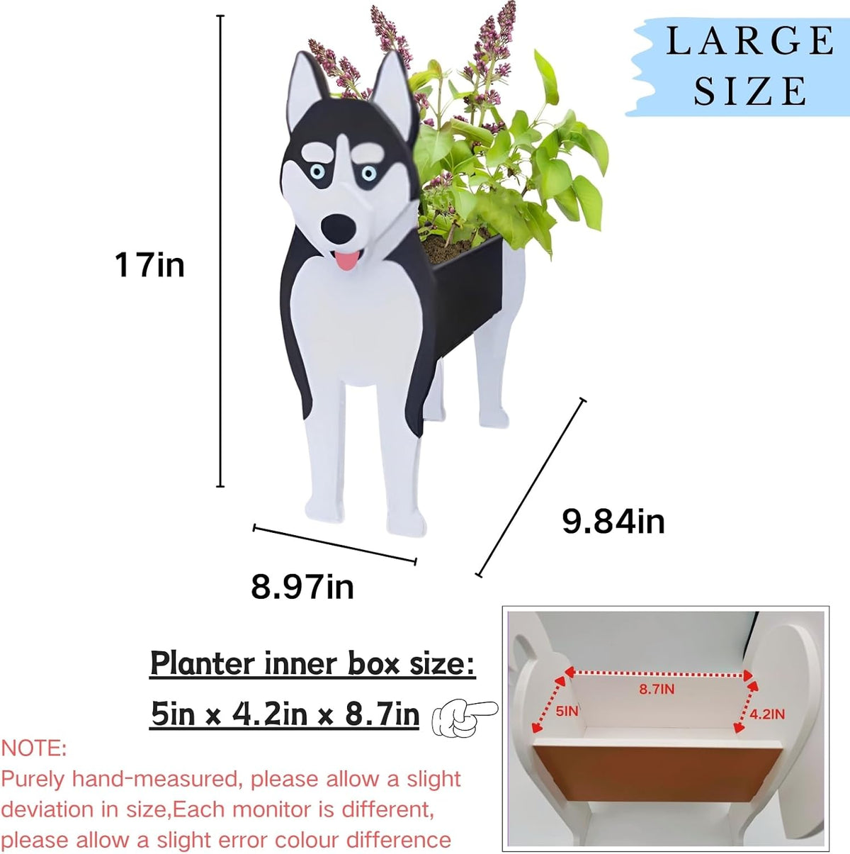 Siberian Husky Dog Planter Pots, Animal Shaped Flower Pot | Large Cute Plant Gift for Women and Pet Lovers, Indoor