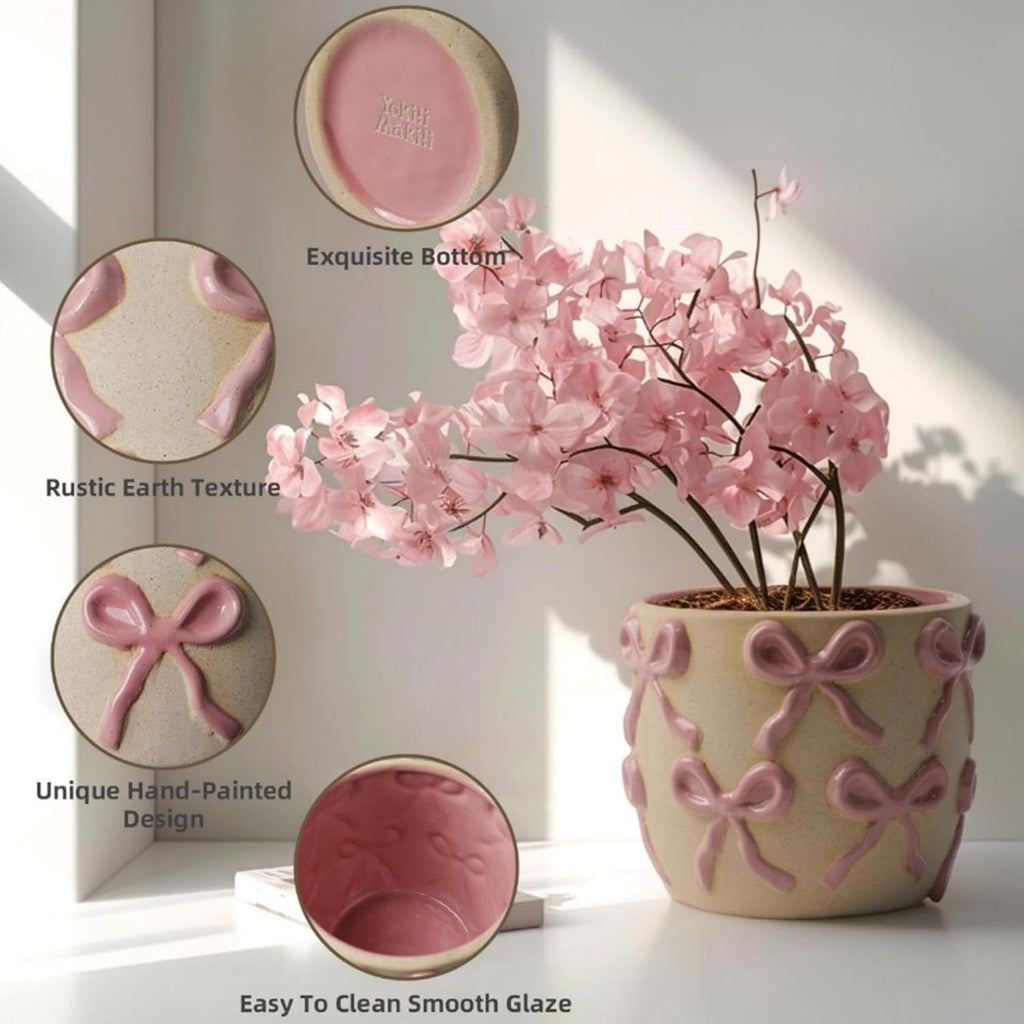 Ceramic Flower Pots for Indoor and Outdoor Plants, Succulent Orchid Round Clay and Terracotta Planter for Garden Home