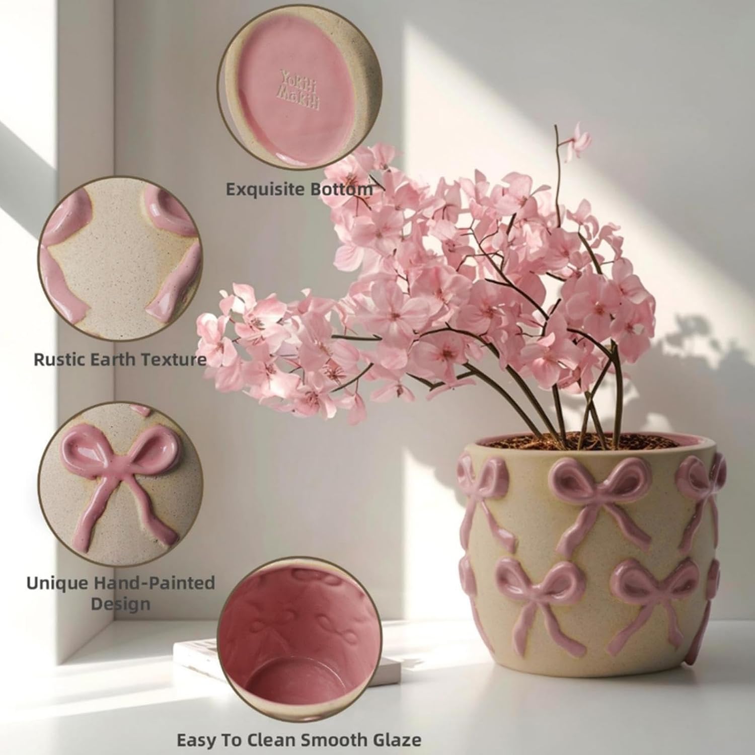 Ceramic Flower Pots for Indoor and Outdoor Plants, Succulent Orchid Round Clay and Terracotta Planter for Garden Home