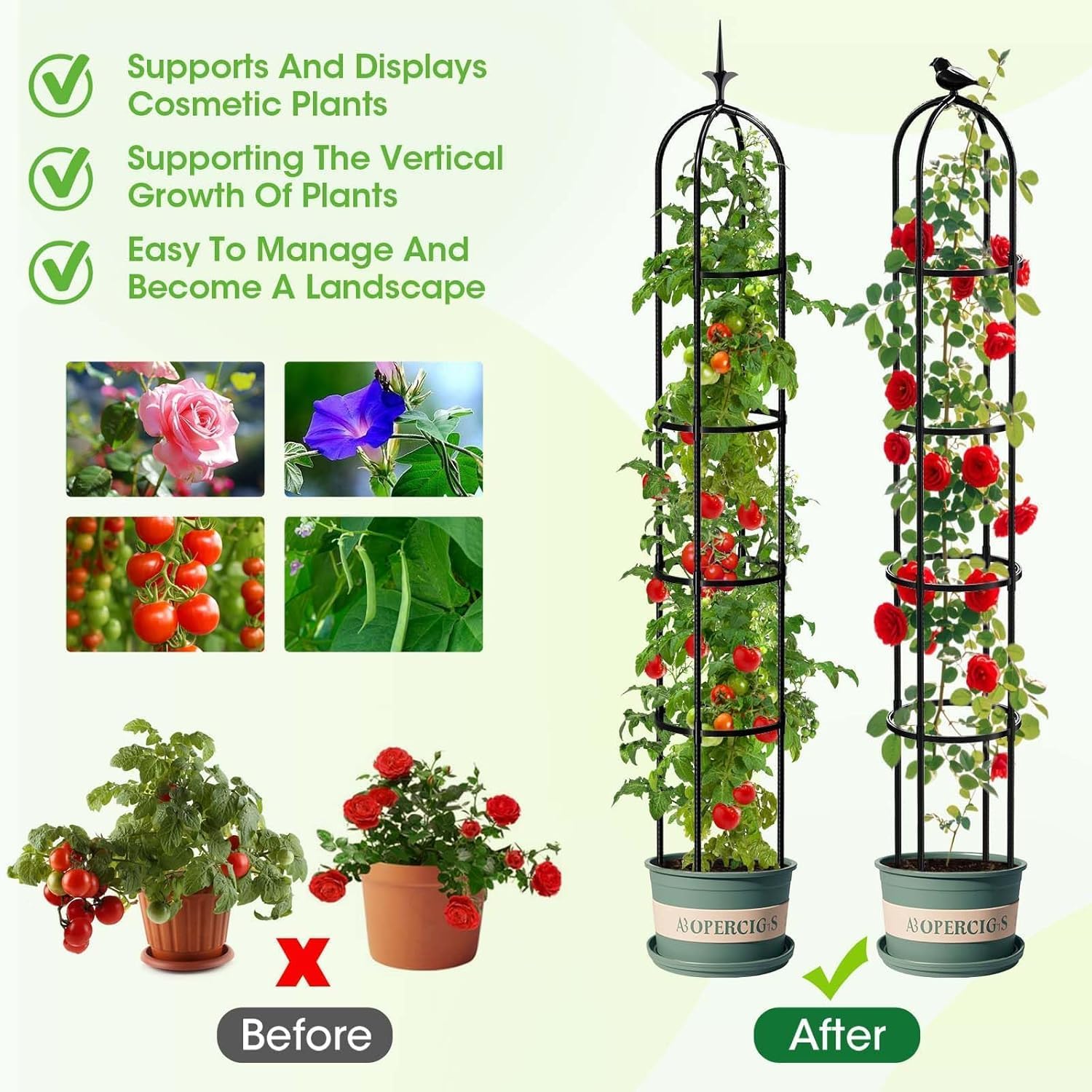 2PCS Garden Obelisk Trellis for Climbing Plants Outdoor, 6.2 ft Tall Trellis for Roses Clematis Jasmine Ivy Flower
