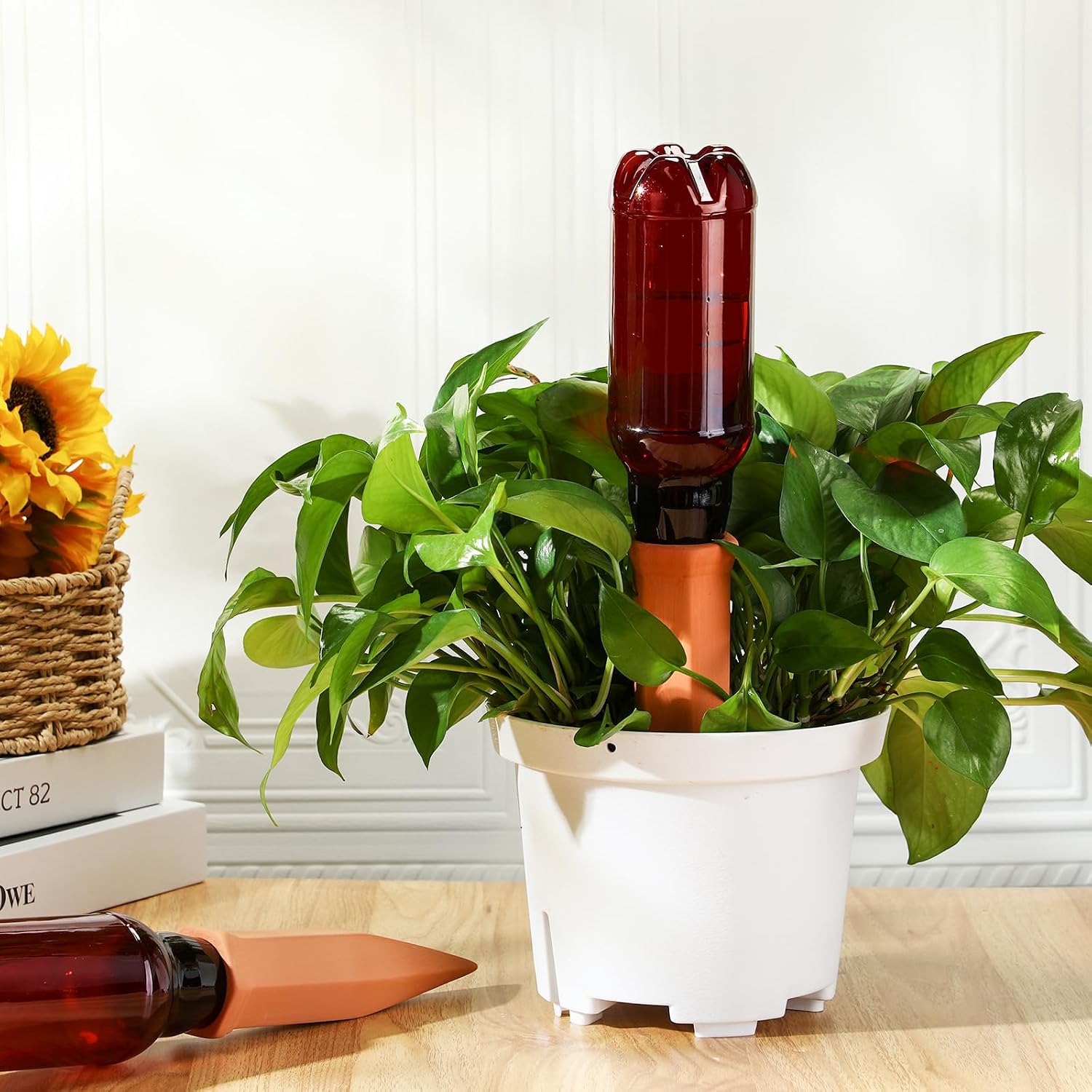 SiliFine 6 Sets Terracotta Self Watering Spikes with 26 oz Plastic Bottles, Plant Watering Devices Slow Release