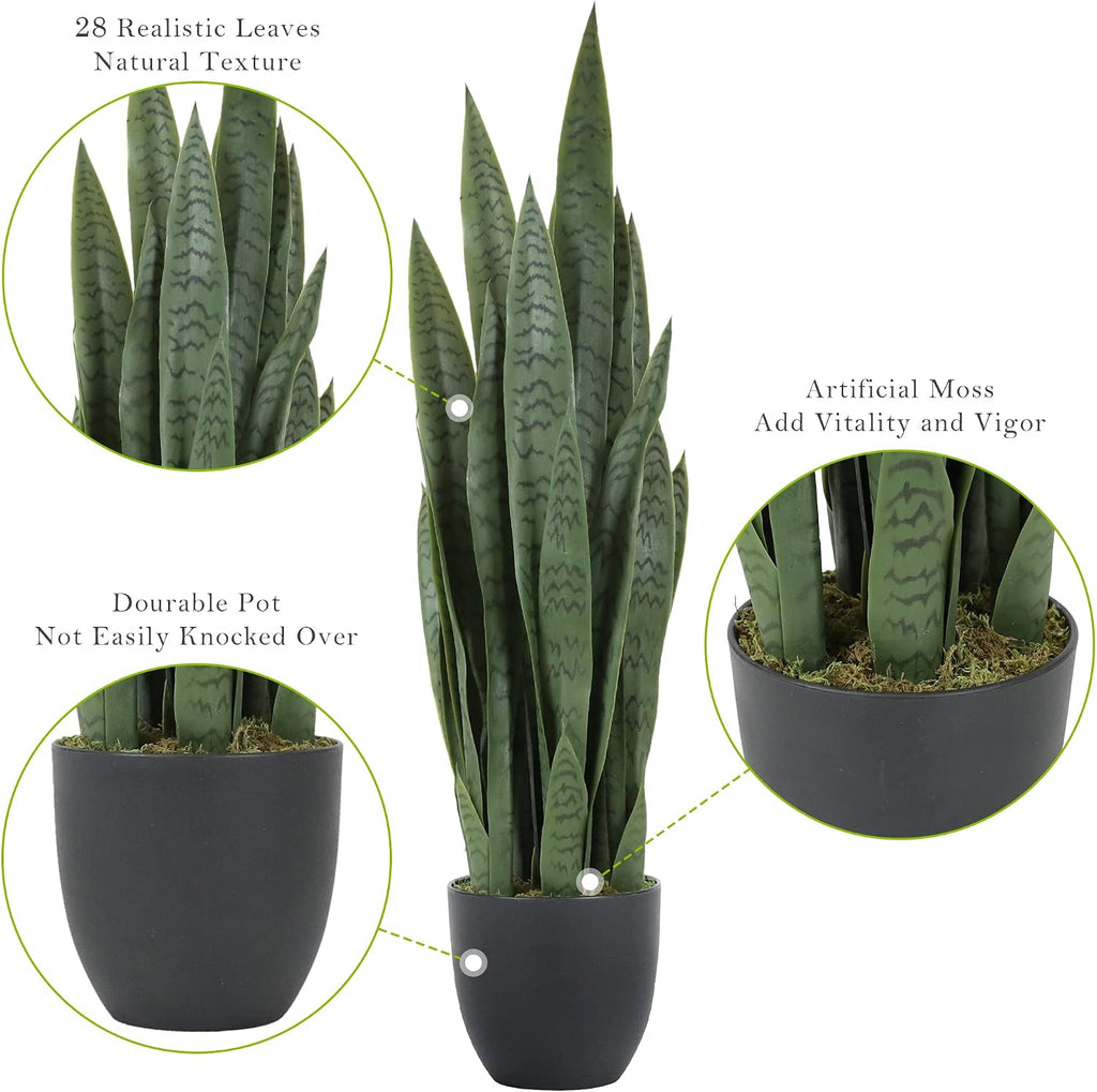 Worth Garden 3ft Artificial Snake Plant Fake Sansevieria Indoor Outdoor, 28 Thick Leaves Lifelike Faux Silk Plant, Home
