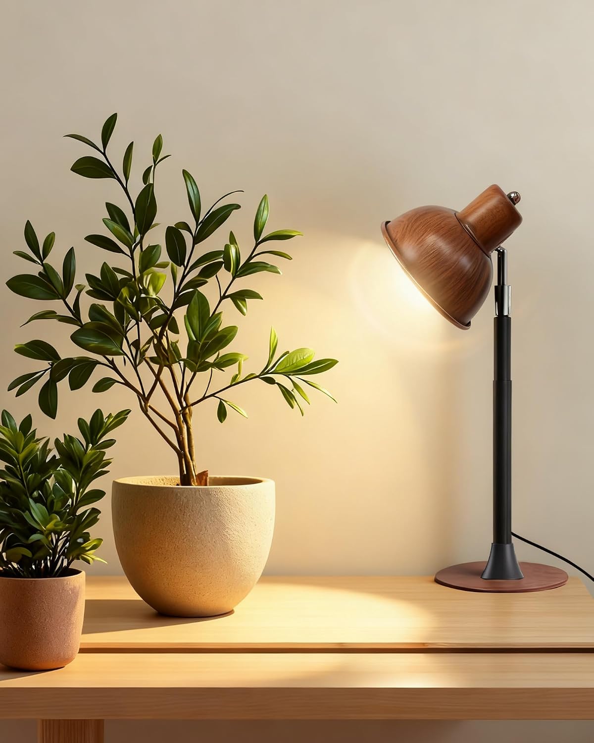 Plant Grow Light for Indoor Plant, Walnut Wood Grain LED Grow Light,Elevating Plant Lamp,Height Adjustable,Automatic