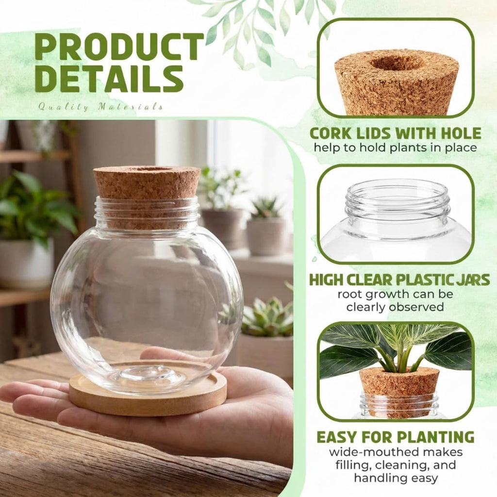 Ripeng 6 Pack Propagation Vases for Plants Plastic Large Plant Propagation Station with Hole Lid and Cork Coasters