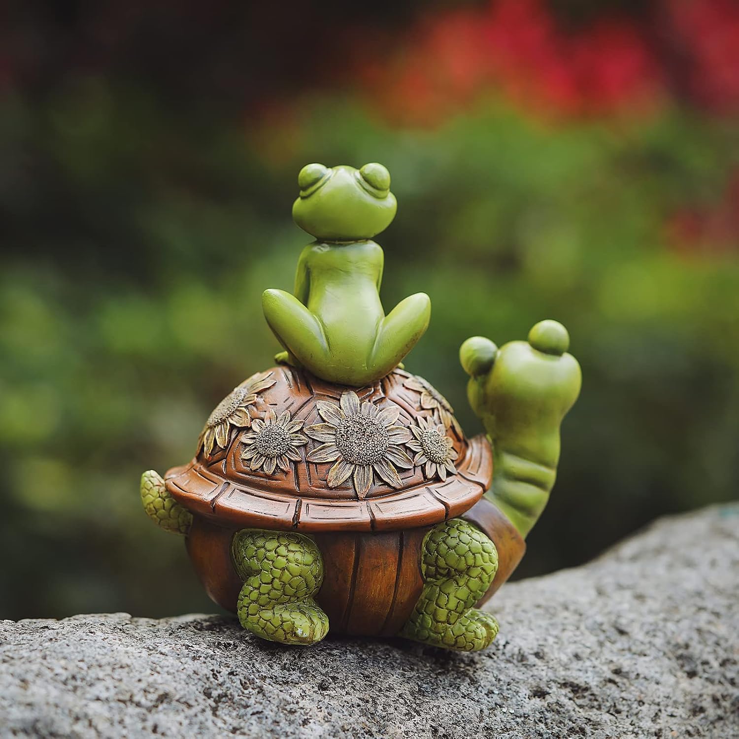 Resin Frog and Tortoise Garden Statue, Green Frog Tortoise Figure for Outdoor Decor Yard and Garden Decoration Resin
