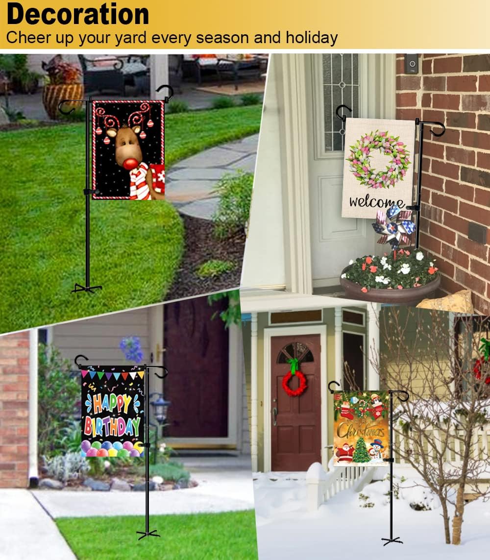 49 Inch Garden Yard Flag Stand Holder with 5 Forked Base for 12 X 18 Sign Decoration, 2 Pack