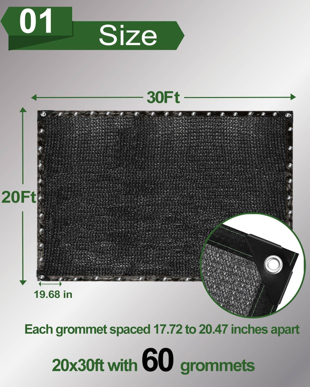 50% Sunblock Shade Cloth Net Black Resistant - 20x30 Ft Garden Shade Mesh Tarp for Plant Cover, Greenhouse, Chicken