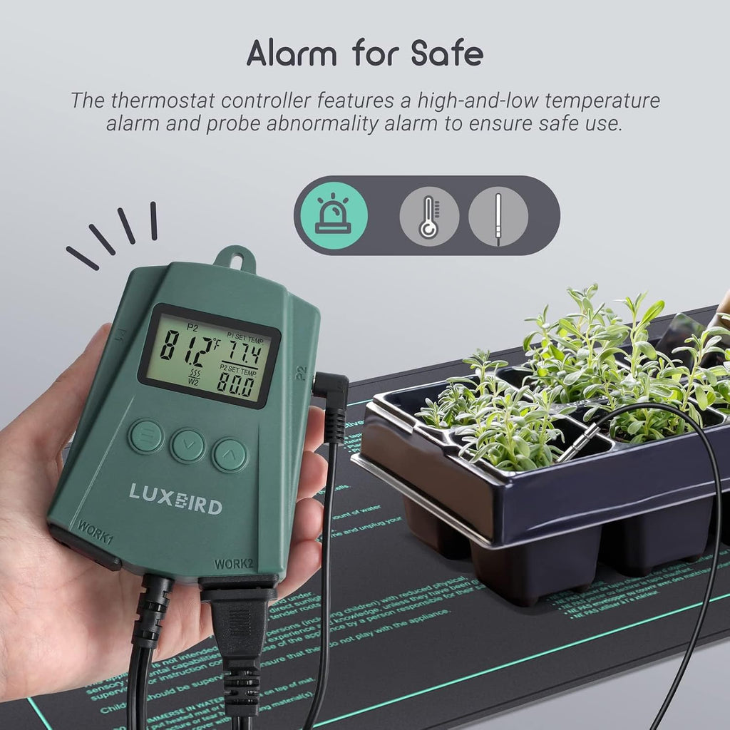 LUXBIRD 2 Pack 10"x 20.75" Seedling Heat Mat and Digital Thermostat Controller Combo Set (120v US Plug)