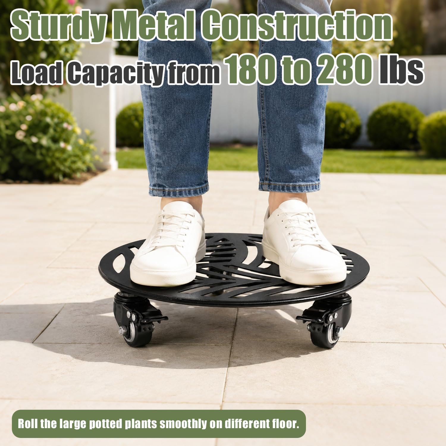 1-Pack Large Metal Plant Caddy with 3 Wheels 12 Inches Heavy-duty Rolling Plant Stands with Casters Wheeled Flower Pot