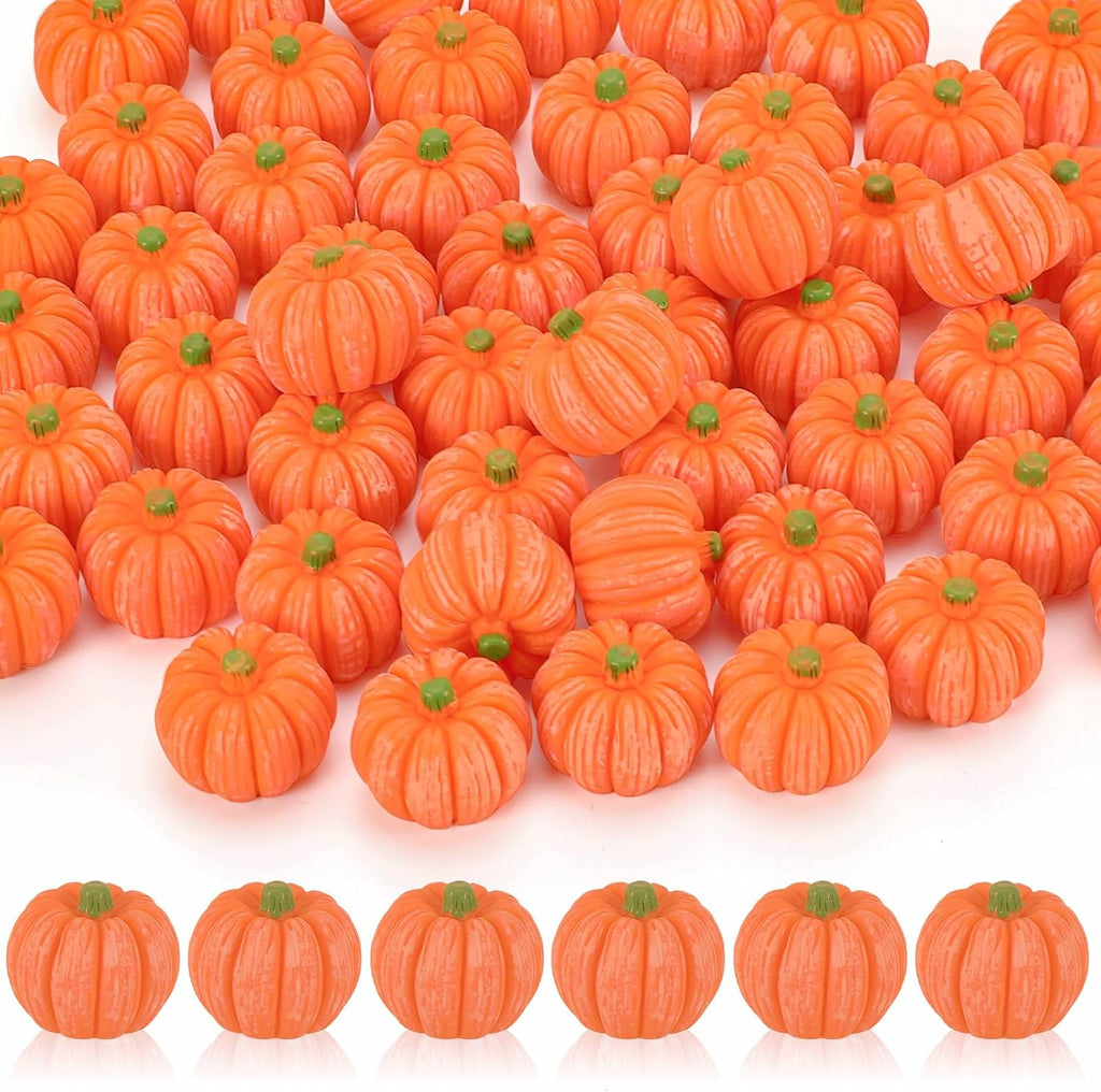 JUNEBRUSHS 50 Pcs Mini Pumpkins Fake Pumpkins Artificial Pumpkins Thanksgiving Ornaments for Vase Filler DIY Crafts Fall Halloween Party Supplies Home Table Decorations