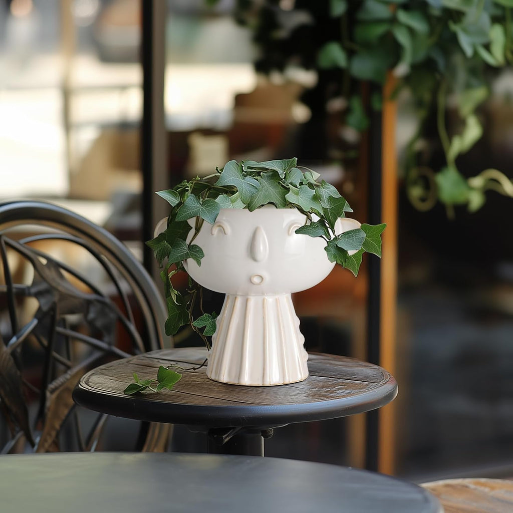Face Planter Pot 7 Inch - Cute Ceramic Flower Head Planter for Indoor Outdoor Succulent Pot with Drainage Hole Flower