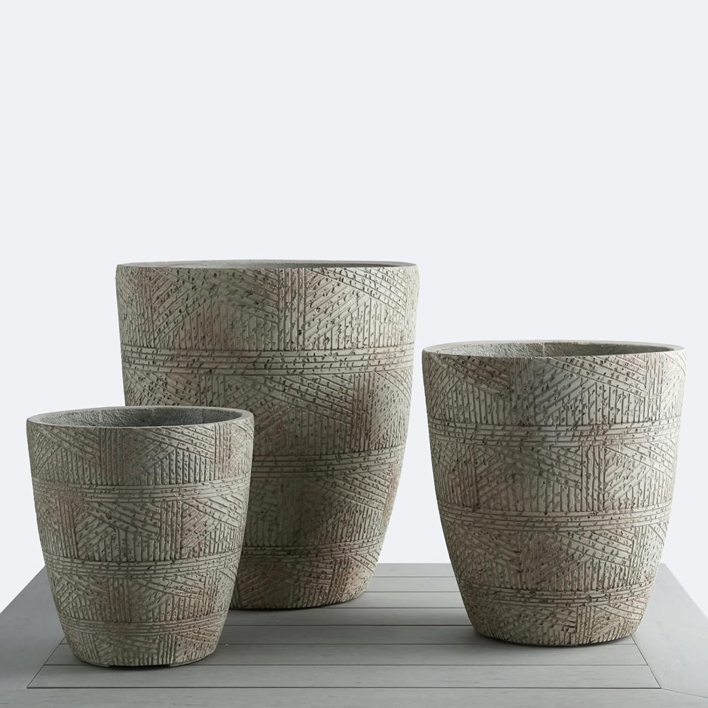 17.7"+13.7"+11.4" Weathered Concrete Planters with Drainage Hole Set of 3 | Hand-finished Flower Pots for Indoor