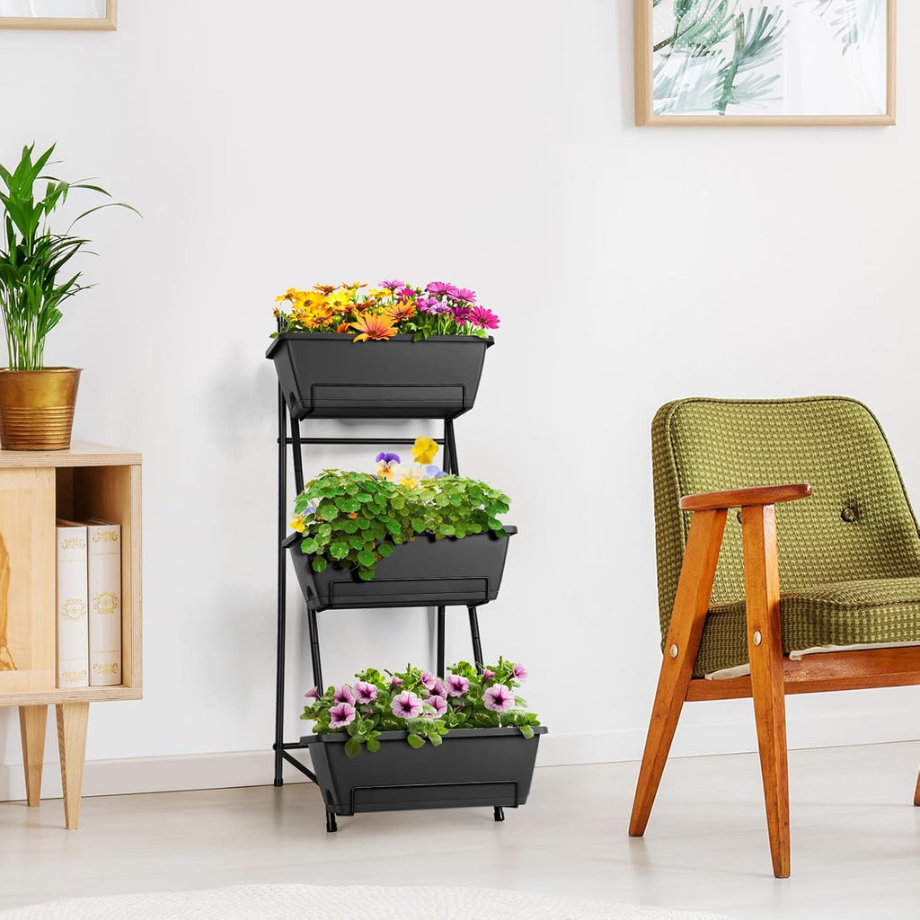3 Tier Vertical Garden Planter Small Raised Garden Bed Freestanding Plastic Raised Planter Boxes Herb Planter Stand