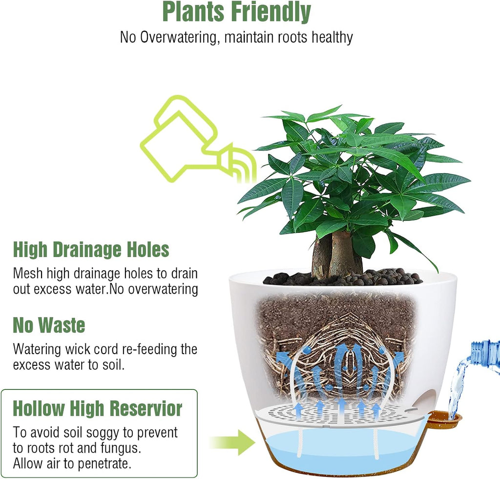 UOUZ 12inch 2Pack Large Self Watering Planters, Plastic Plant Pots with 60oZ Removable Deep Reservoir and Multi Mesh