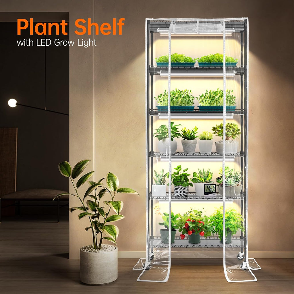6-Tier Indoor Greenhouse with Grow Light, 29.5x13.8x71in | Indoor Greenhouse, 5-Pack Full Spectrum Plant Lights, 150W