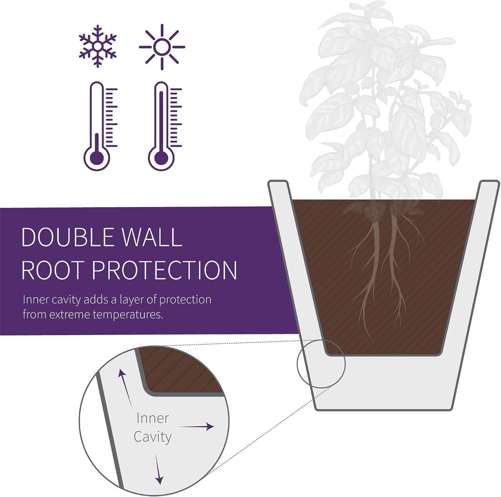 Crescent Garden Madison Planter– Weather-Resistant, Double Walled Indoor/Outdoor Plant Pot with Drain Hole – Durable