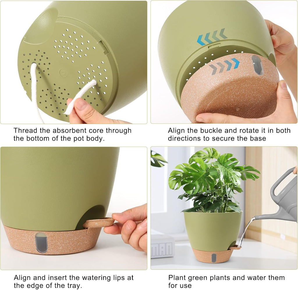 Self Watering Pots for Indoor Plants 12/10/9/8 Inch Plastic with Reservoir | Visible Water Level Indicator,Two Weeks