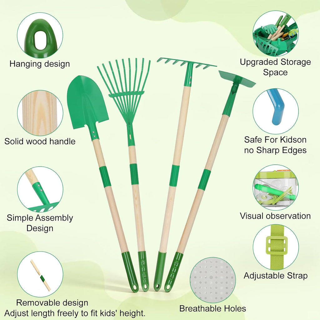 16Pcs Kids Gardening Tools,2-in-1 Kids Garening Wheelbarrow Toys | With Shovel,Rake,Hoe and Observation Box,STEM