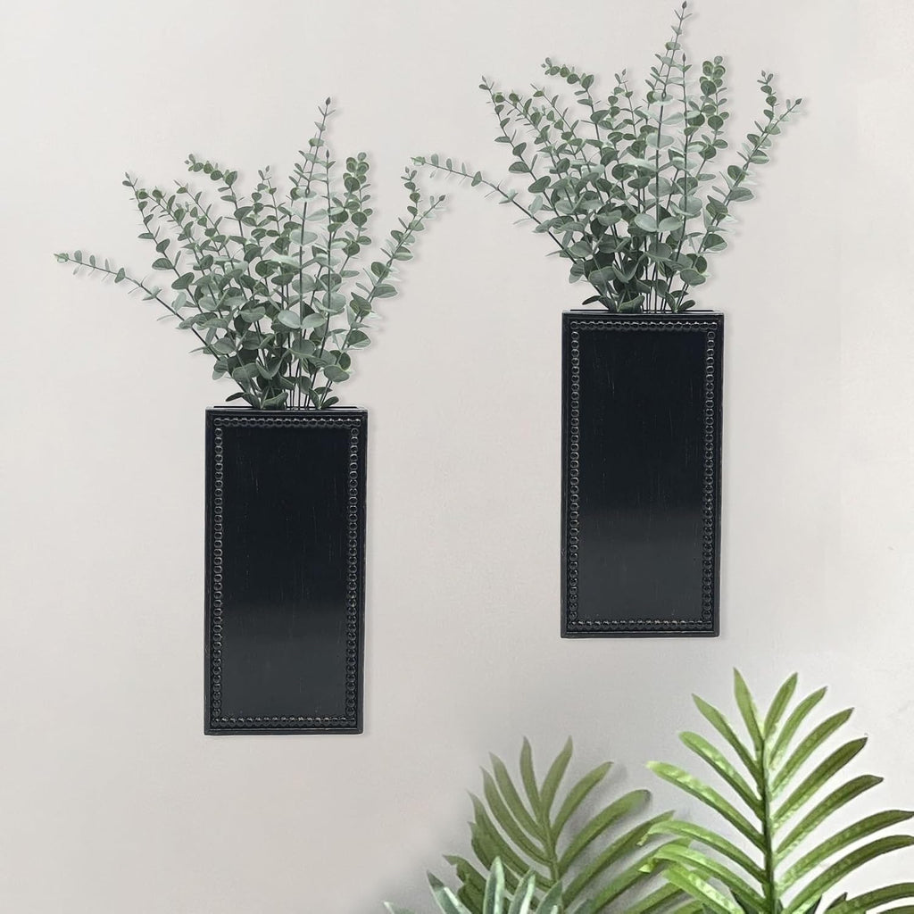 Wood Wall Planter Set of 2, Farmhouse Wall Hanging Decor Pocket Planter for Greenery and Dried Flowers, Rustic Indoor