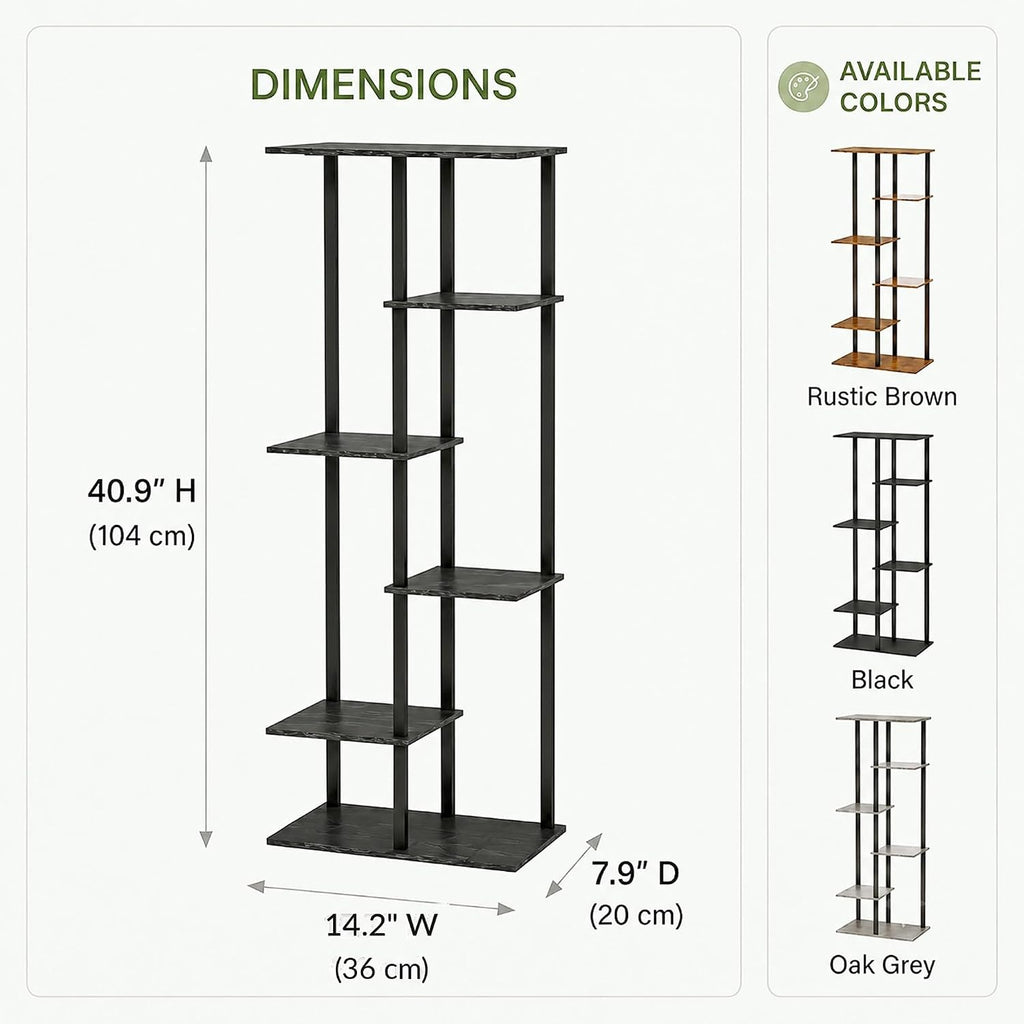 Corner Tall Plant Stand Indoor 6 Tier 8 Potted, Black | Functions as Flower Pots, Shelf, Decor Rack, Holder, Metal