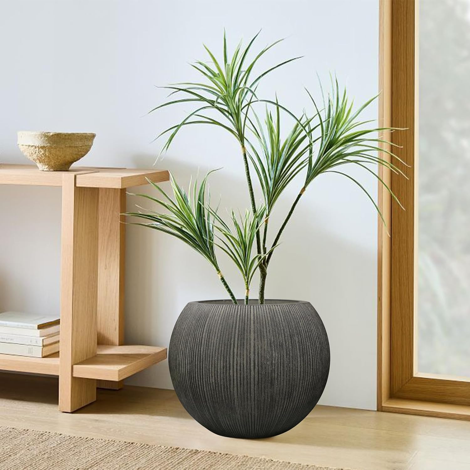 11.8" H x 14.5" D Large Round Plastic Planter with Drainage Hole & Plug | UV/Weatherproof, Lightweight, Recyclable