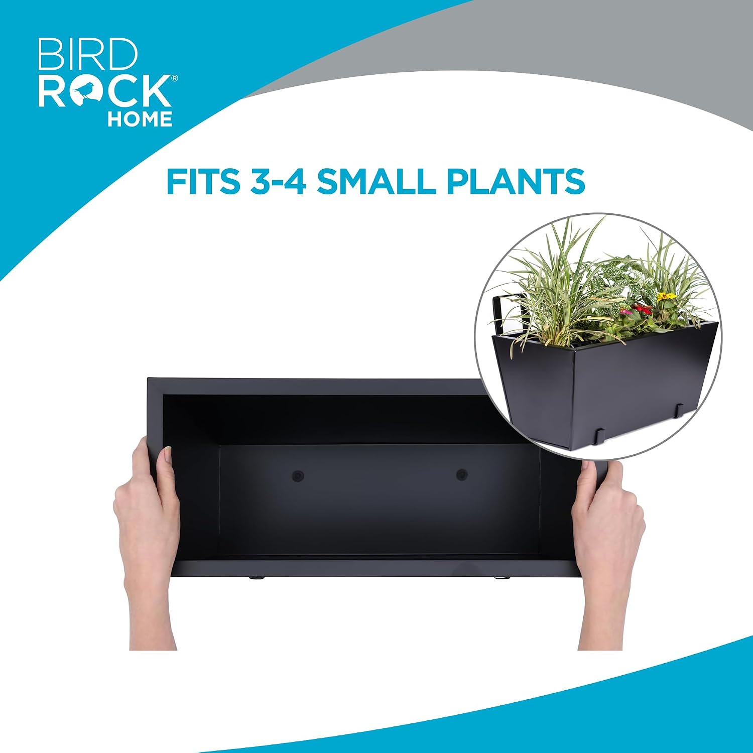 BIRDROCK HOME 2pk Metal Railing Planter Box | Flower Boxes for Deck Railings | Adjustable Rail Hanging Bracket | Black