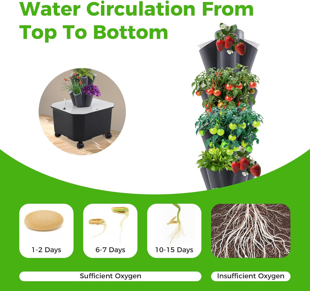 Hydroponic Grow Tower 12 Tiers 60 Holes, 6.6Gal Indoor Vertical Garden System with Water Pump, Automatic Water