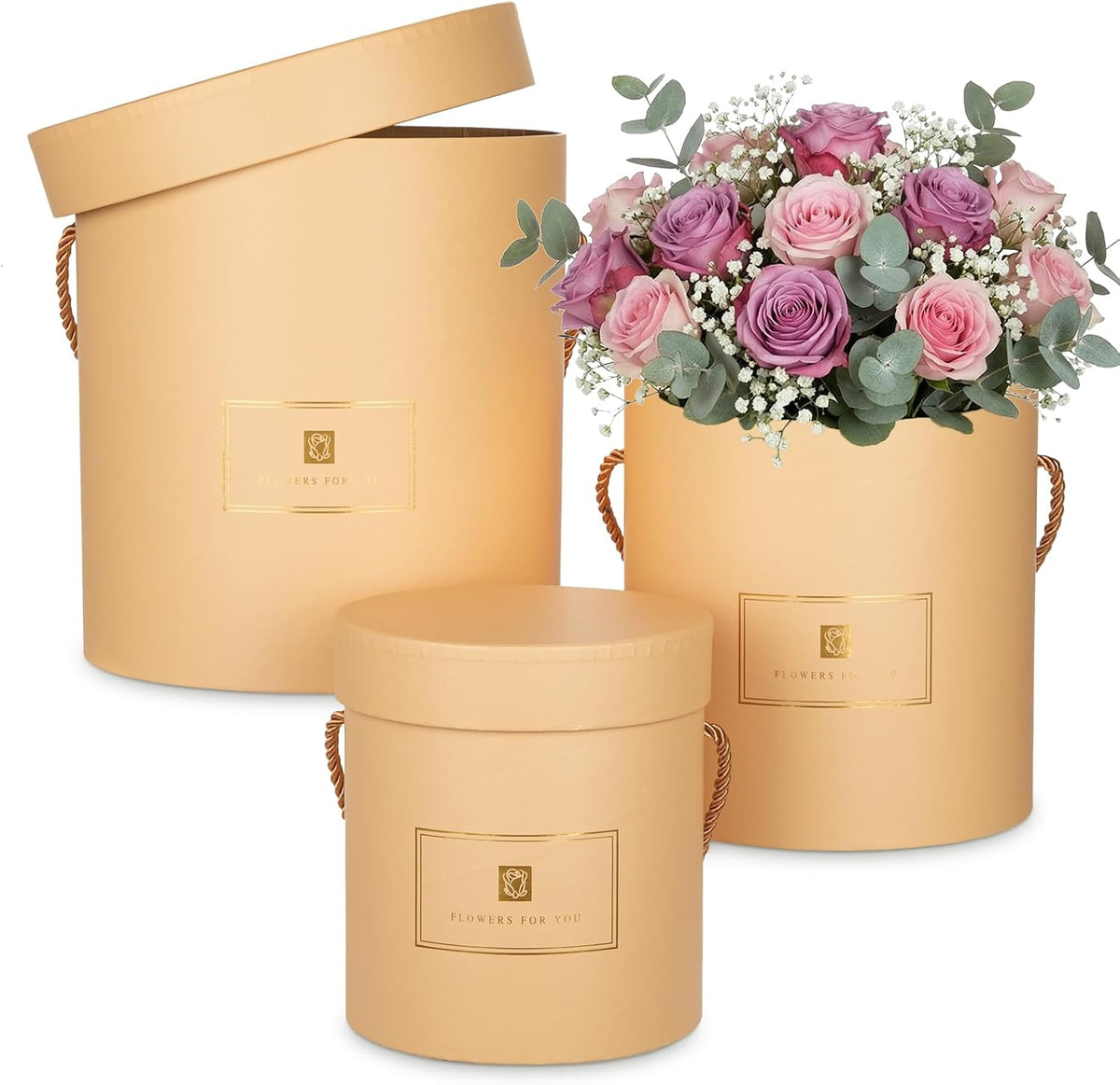 Hollyone Brown Gift Box with Lids Set of 3 Round Nesting Gift Boxes for Presents 3 Assorted Sizes Flowers Arrangements Box for Gift Giving Christmas Valentine Thanksgiving Mom Gifts Present Wrapping