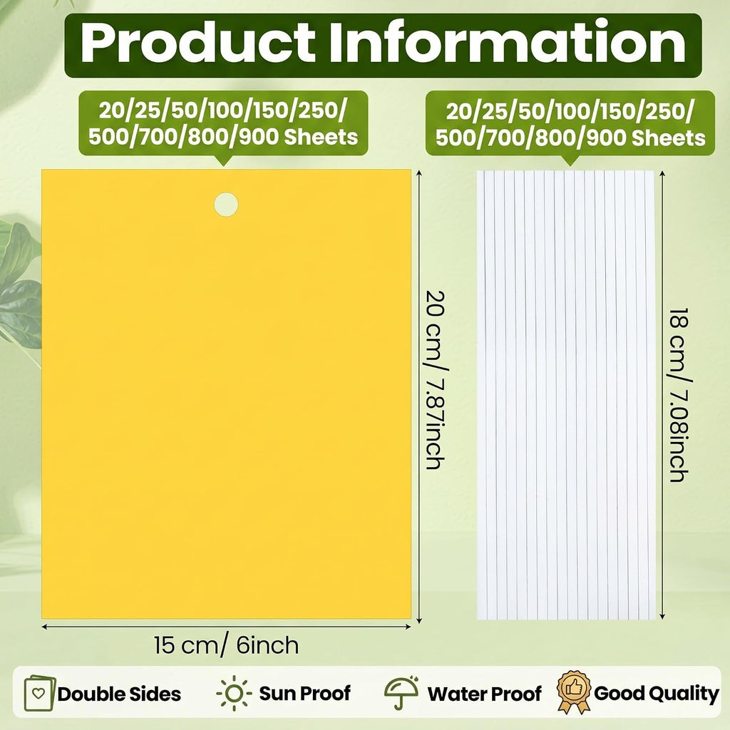 Qualirey 500 Pcs 6x8 Inch Yellow Sticky Traps for Gnats, Dual-Sided Sticky Gnat Traps for Indoor Outdoor, Fly Catcher