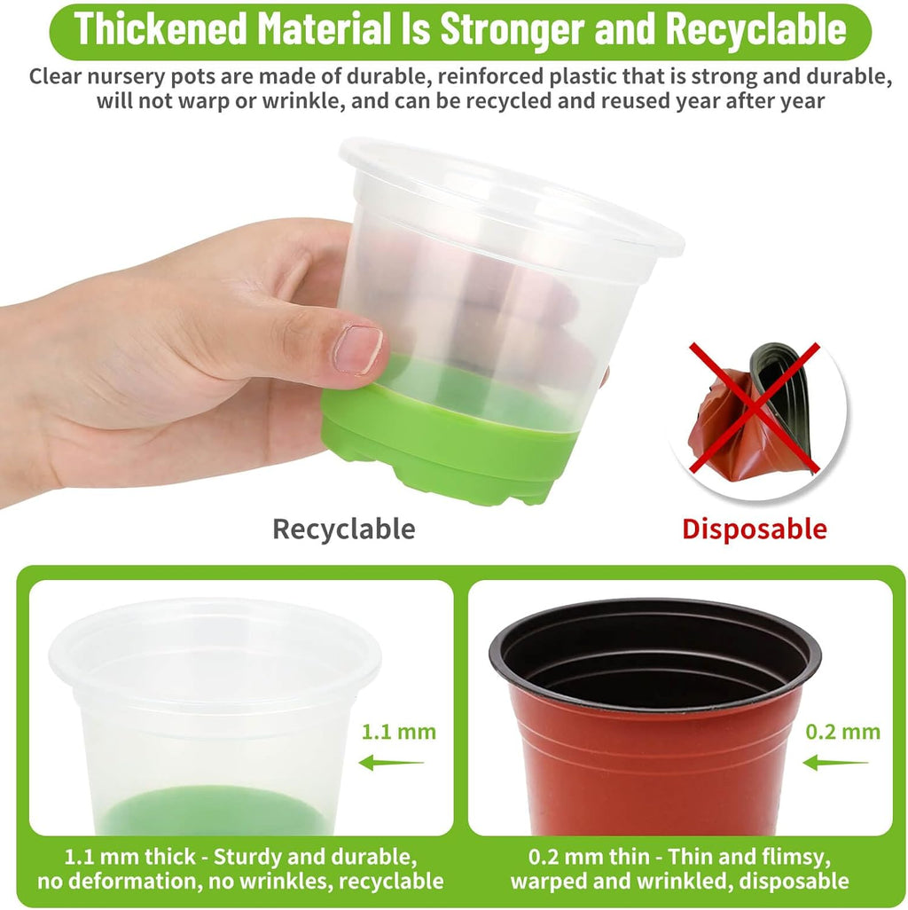 Caffox 57PCS Reusable Seed Starter Kit Includes 26 Packs 4" Clear Nursery Pots with Silicone Base, Repotting Mat