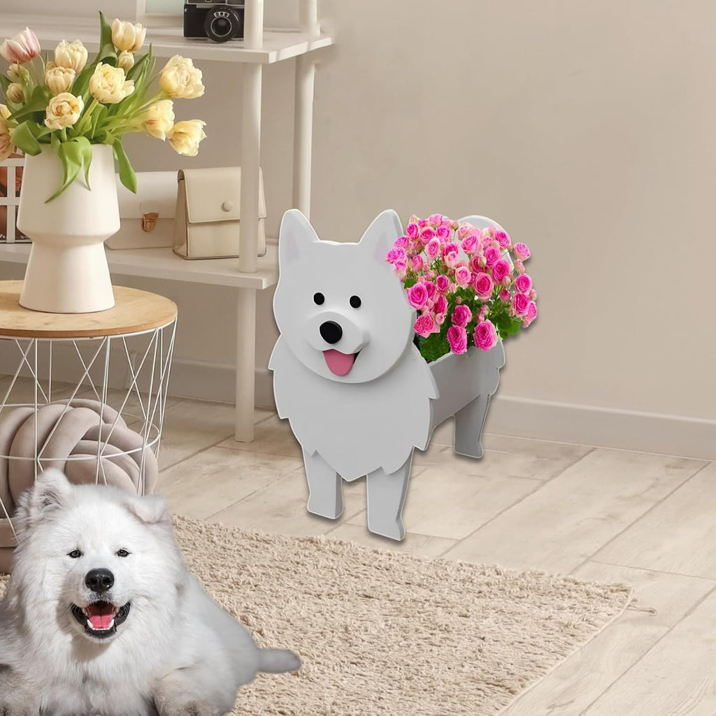 Samoan Dog Planter Pots, Animal Shaped Flower Pot | Cute Plant Gift for Women and Pet Lovers, Indoor Outdoor Garden