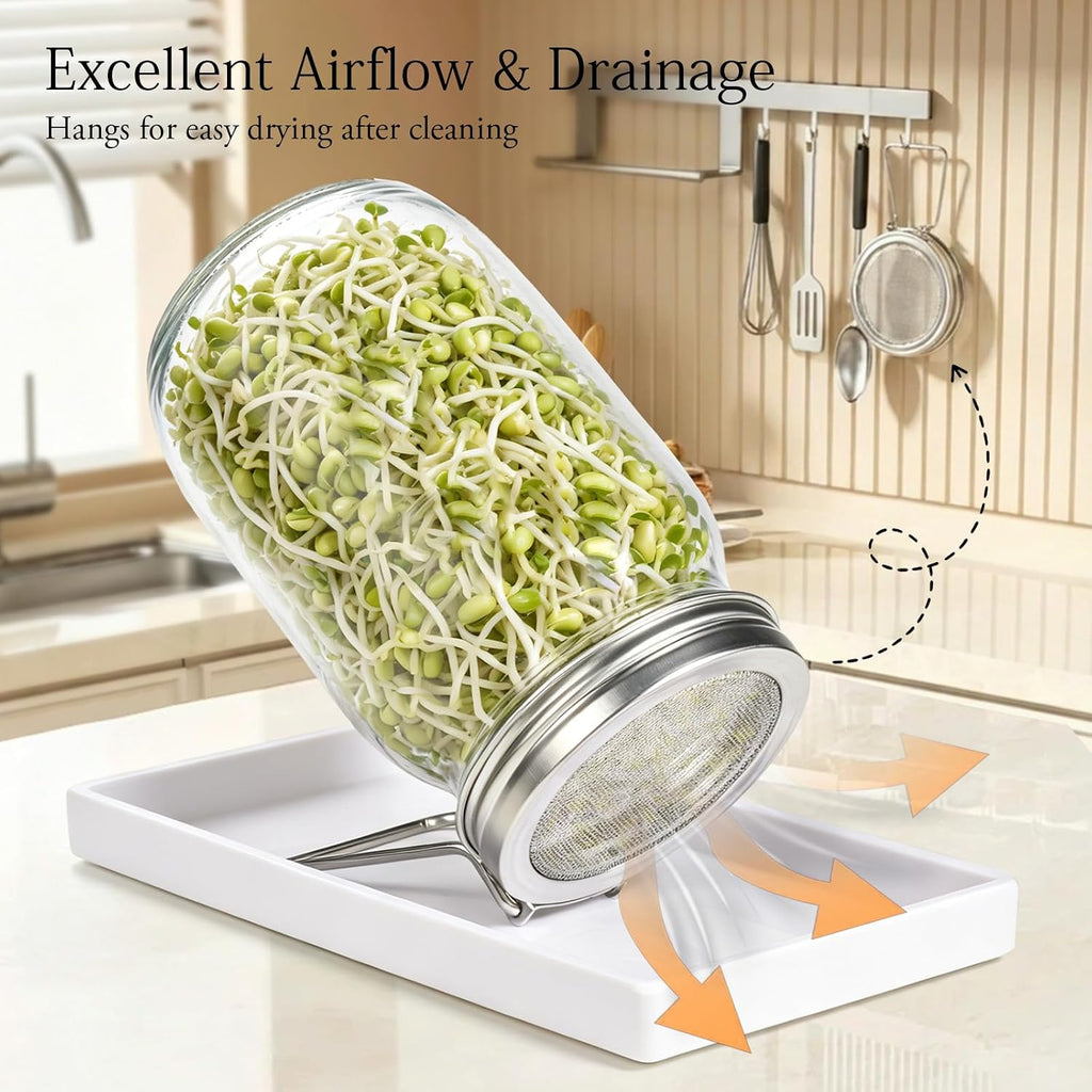 SheeChung 2 Pack Sprouting Jar Kit with Stainless Steel Sprouting Lids | 32 Oz Wide Mouth Mason Jars Sprouting Kit with
