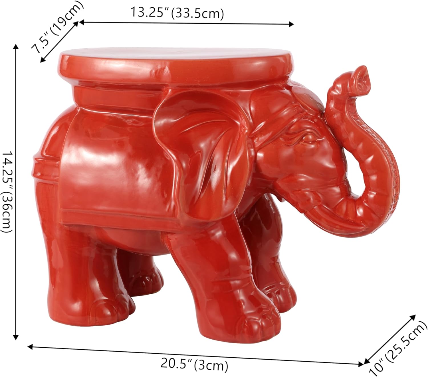 JONATHAN Y White Elephant Ceramic Garden Stool 14.25", Red | Weather Resistant Indoor Outdoor Patio Side Table, Plant