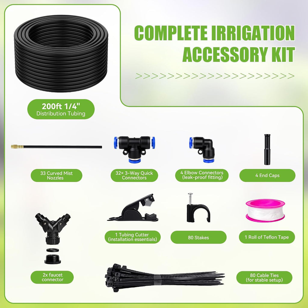 200FT 360° Adjustable Drip Irrigation Kit System for Garden Sprinklers for Yard Garden Watering System with 32 Nozzles