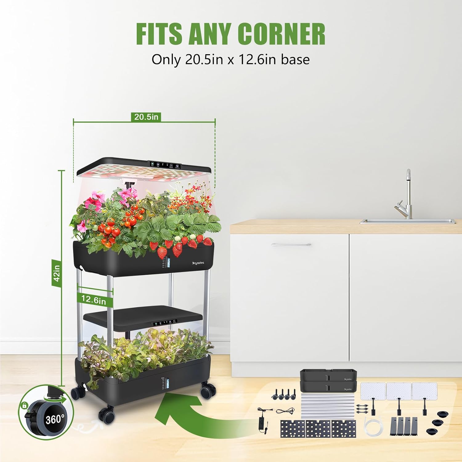Large Hydroponics Growing System Kit,44-Pod with 3 Seed Packs | Includes Basil, Buttercrunch Lettuce & Gourmet Salad