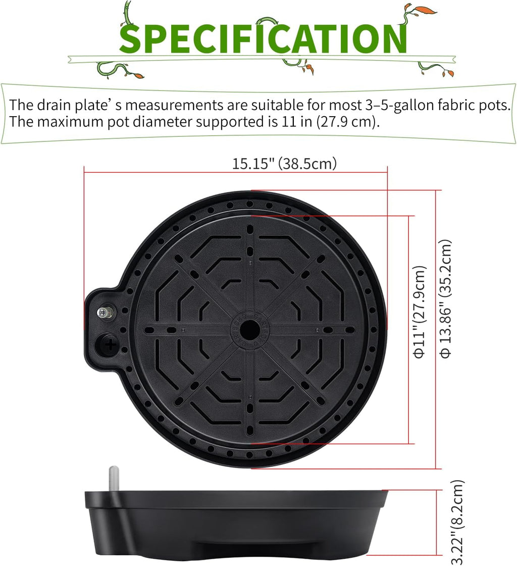 15” Self-Watering Plant Saucer, Capillary Action Theory Auto-Irrigation System, 4-Pack Bases with pH Test Tank & Water