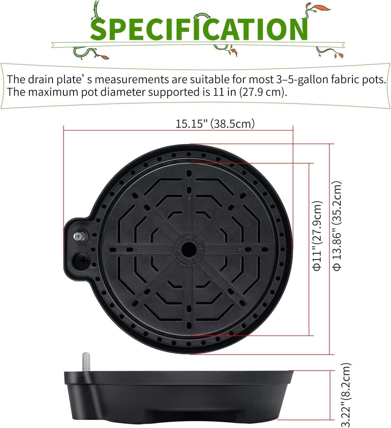 15” Self-Watering Plant Saucer, Capillary Action Theory Auto-Irrigation System, 4-Pack Bases with pH Test Tank & Water