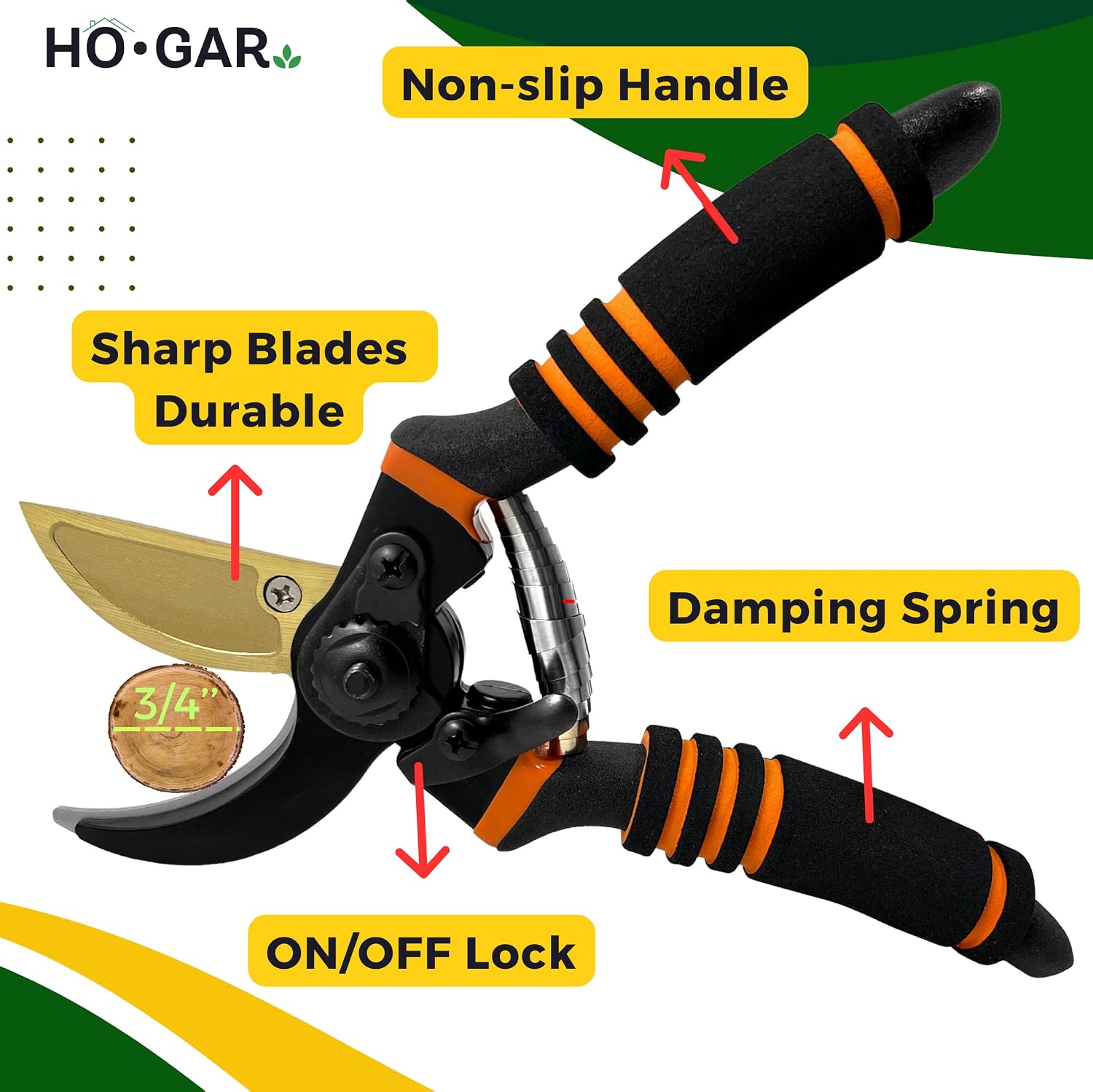 HO.GAR Premium Titanium Bypass Pruning Shears Kit: Heavy Duty Professional Hand Pruners, Gardening Scissors, Ergonomic