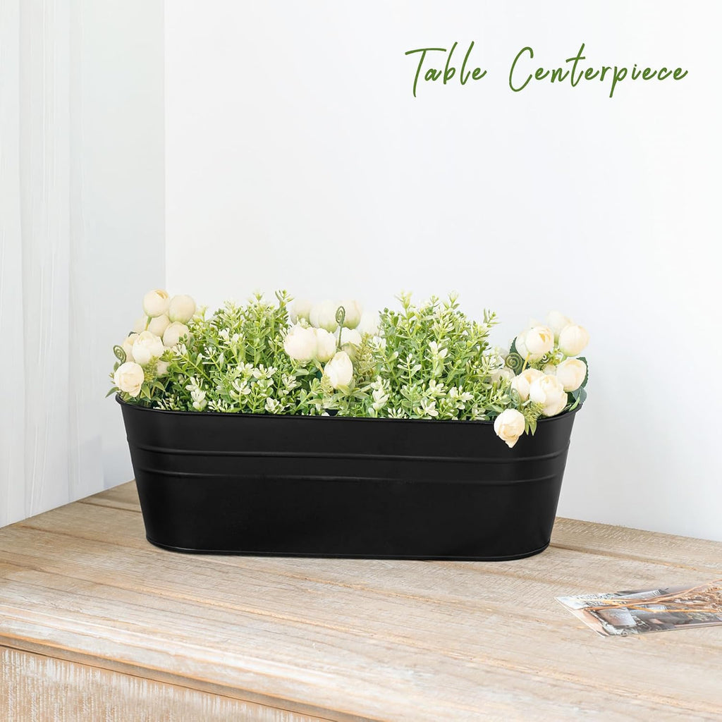 Dahey 15 Inches Railing Planter Box 3 Pcs Metal Hanging Flower Pots, Black | 2.7" Width Detachable Hooks, Outdoor